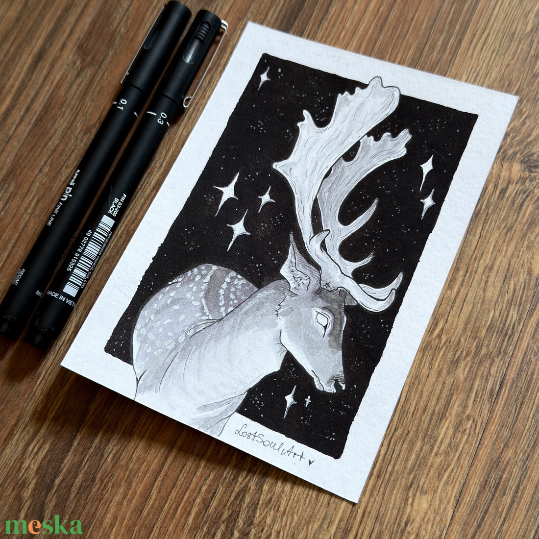 Eredeti, kézzel készült illusztráció - 2025 inktober - Dámszarvas - művészet - grafika & illusztráció - tus - Meska.hu