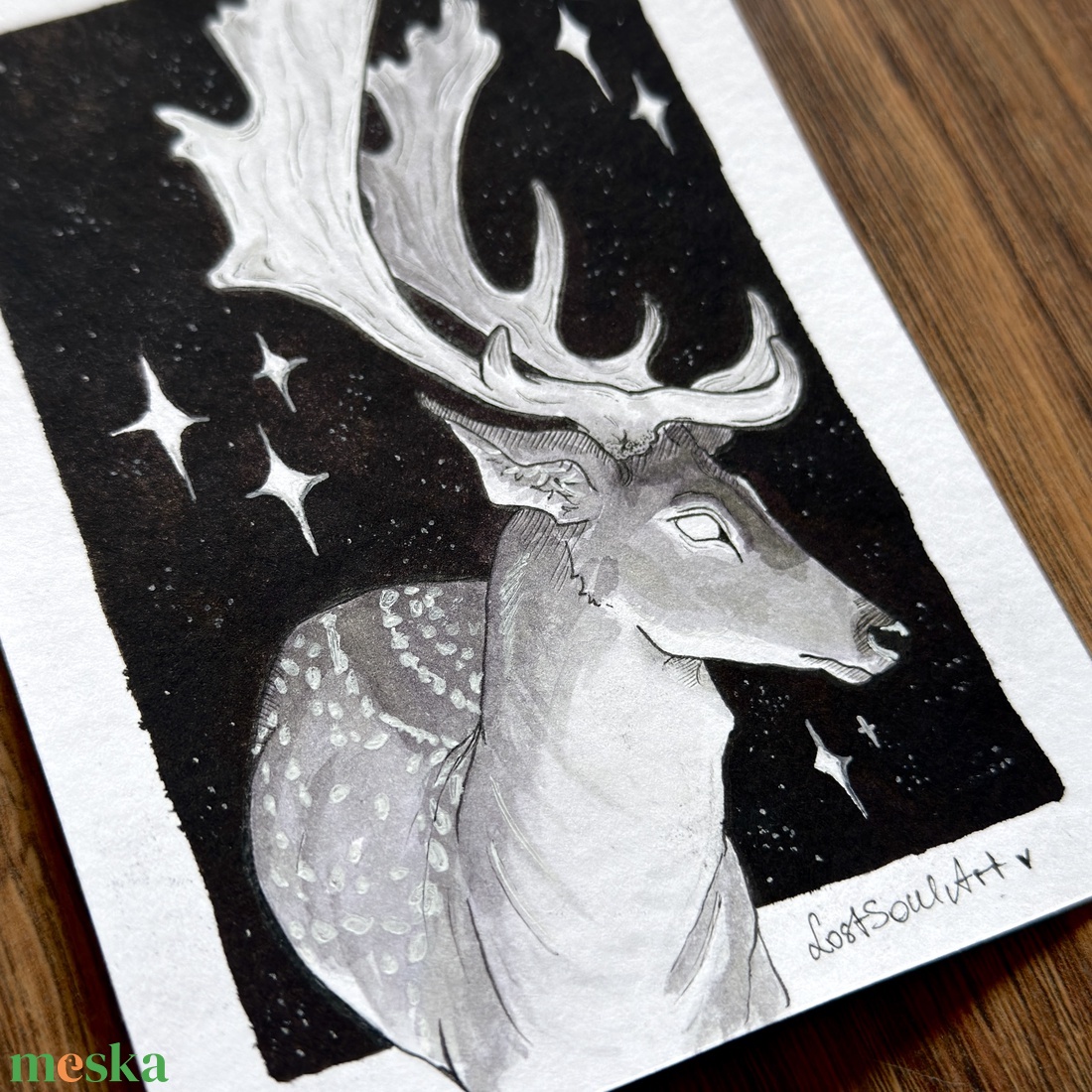 Eredeti, kézzel készült illusztráció - 2025 inktober - Dámszarvas - művészet - grafika & illusztráció - tus - Meska.hu
