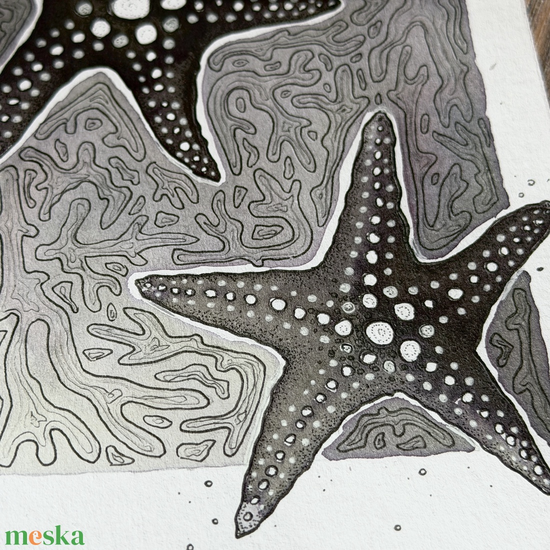 Eredeti, kézzel készült illusztráció - 2025 inktober - Tengeri csillag - művészet - grafika & illusztráció - tus - Meska.hu