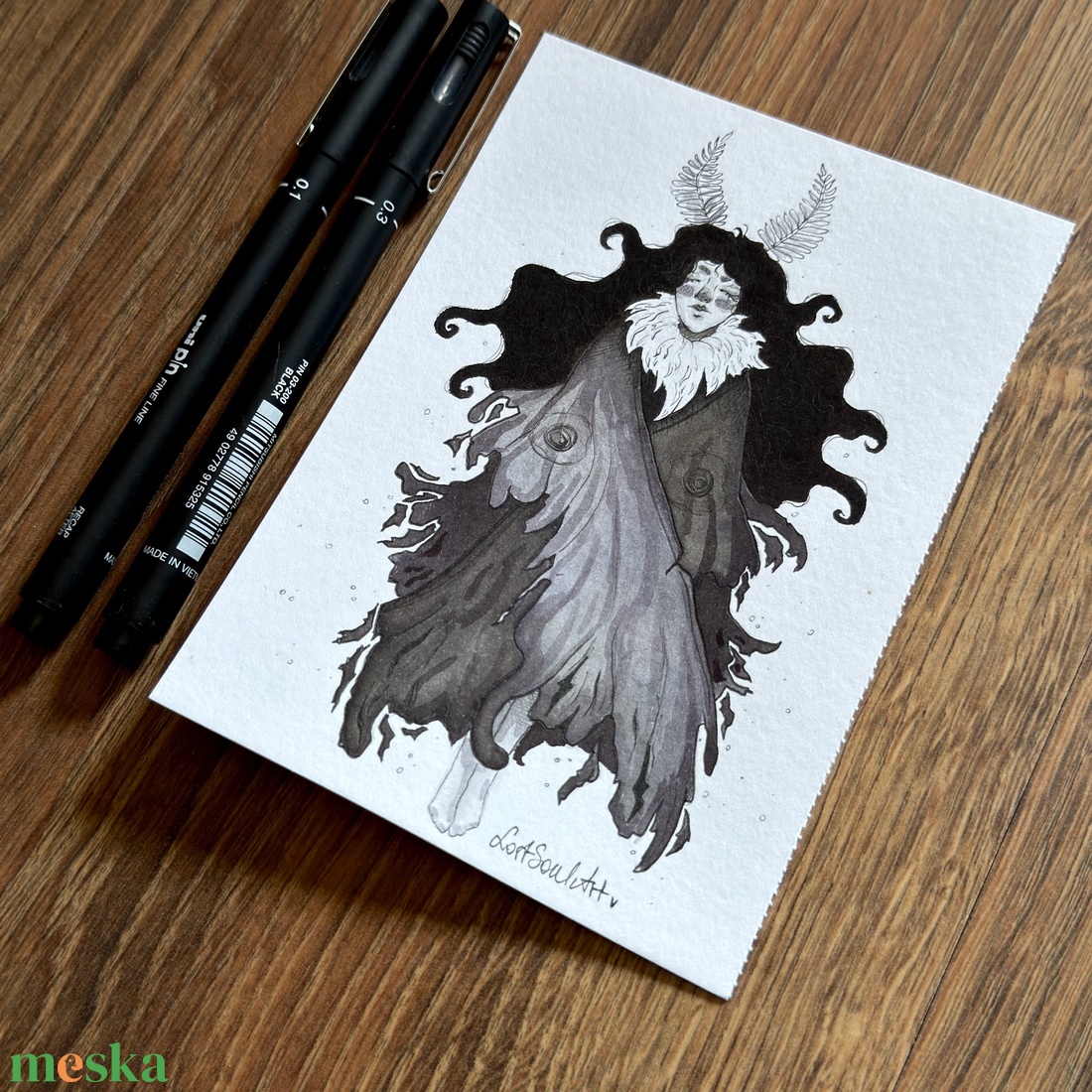 Eredeti, kézzel készült illusztráció - 2025 inktober - Lepke lány - művészet - grafika & illusztráció - tus - Meska.hu