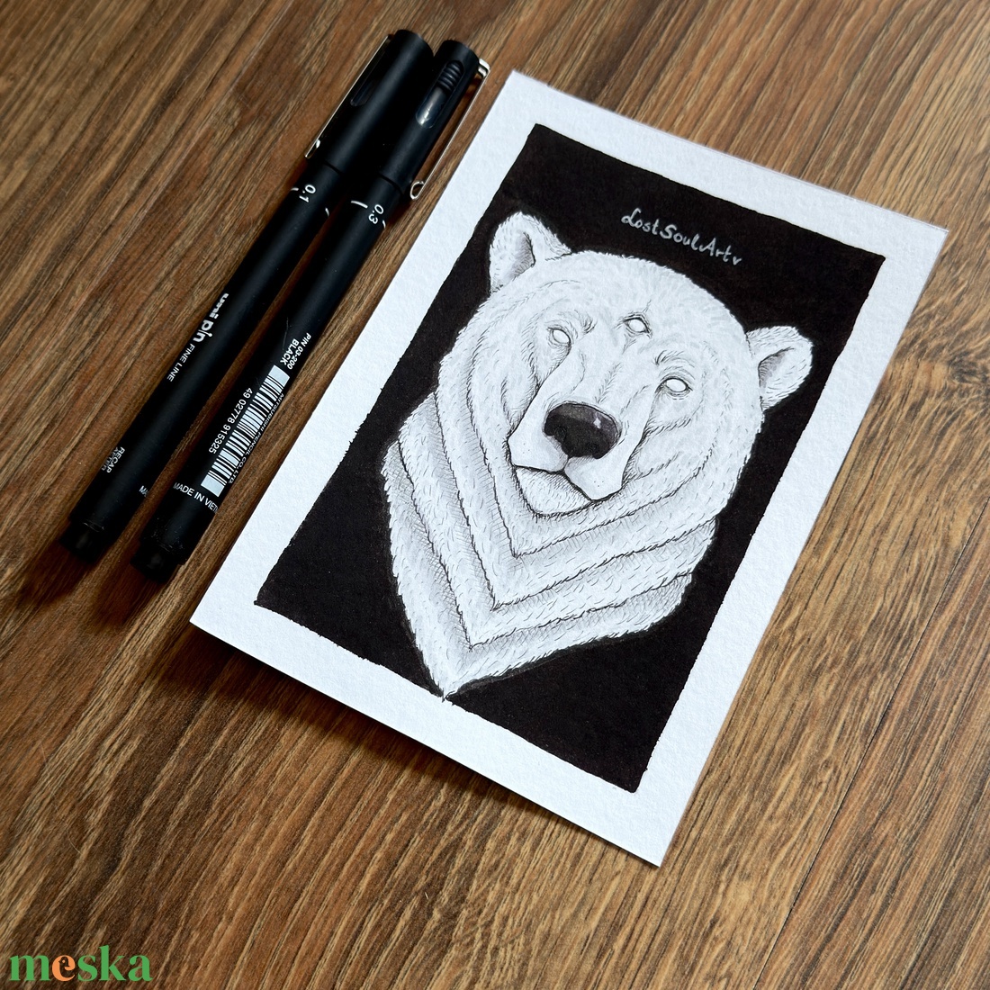 Eredeti, kézzel készült illusztráció - 2025 inktober - Jegesmedve - művészet - grafika & illusztráció - tus - Meska.hu