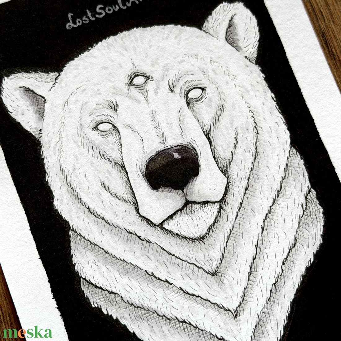 Eredeti, kézzel készült illusztráció - 2025 inktober - Jegesmedve - művészet - grafika & illusztráció - tus - Meska.hu