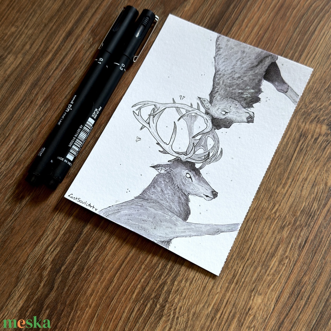 Eredeti, kézzel készült illusztráció - 2025 inktober - Rivális ( szarvasok) - művészet - grafika & illusztráció - tus - Meska.hu