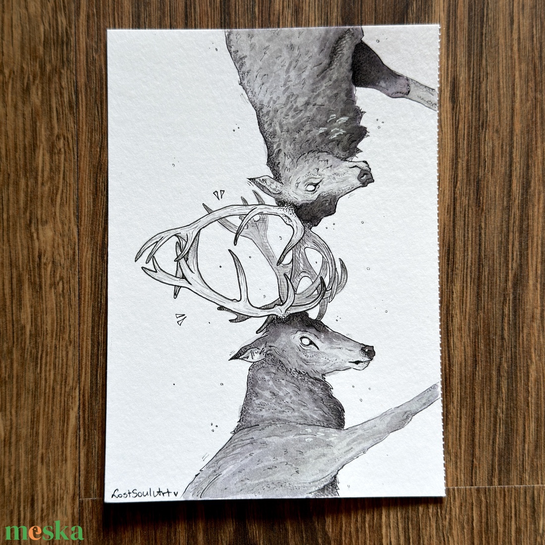 Eredeti, kézzel készült illusztráció - 2025 inktober - Rivális ( szarvasok) - művészet - grafika & illusztráció - tus - Meska.hu