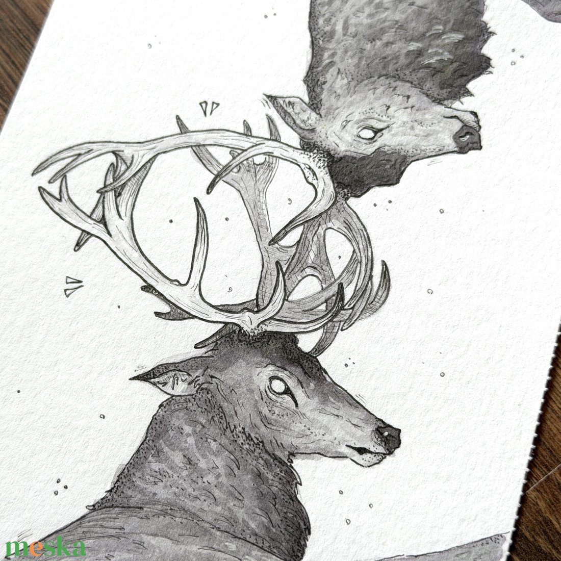 Eredeti, kézzel készült illusztráció - 2025 inktober - Rivális ( szarvasok) - művészet - grafika & illusztráció - tus - Meska.hu