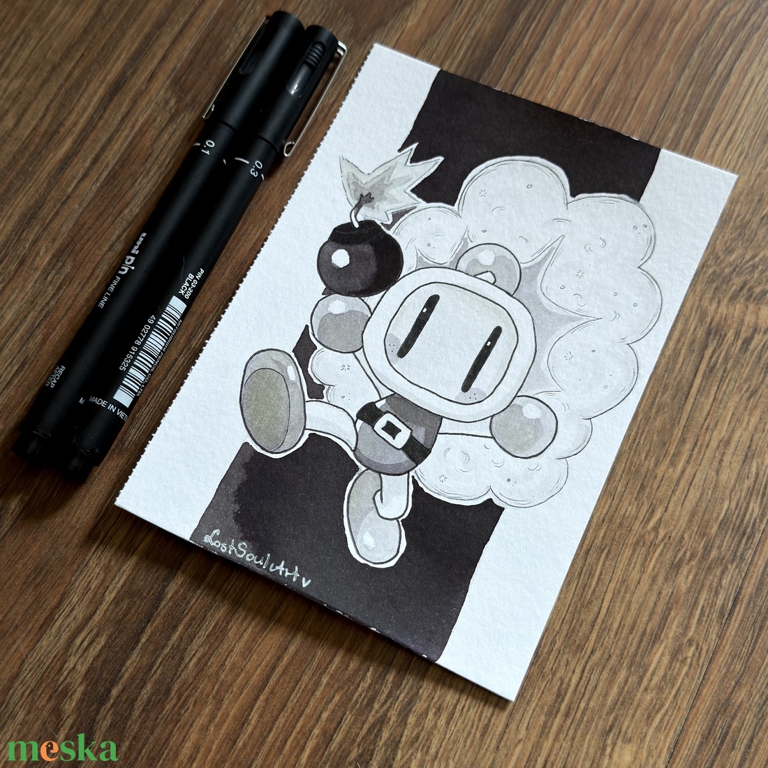 Eredeti, kézzel készült illusztráció - 2025 inktober - Bomberman - művészet - grafika & illusztráció - tus - Meska.hu