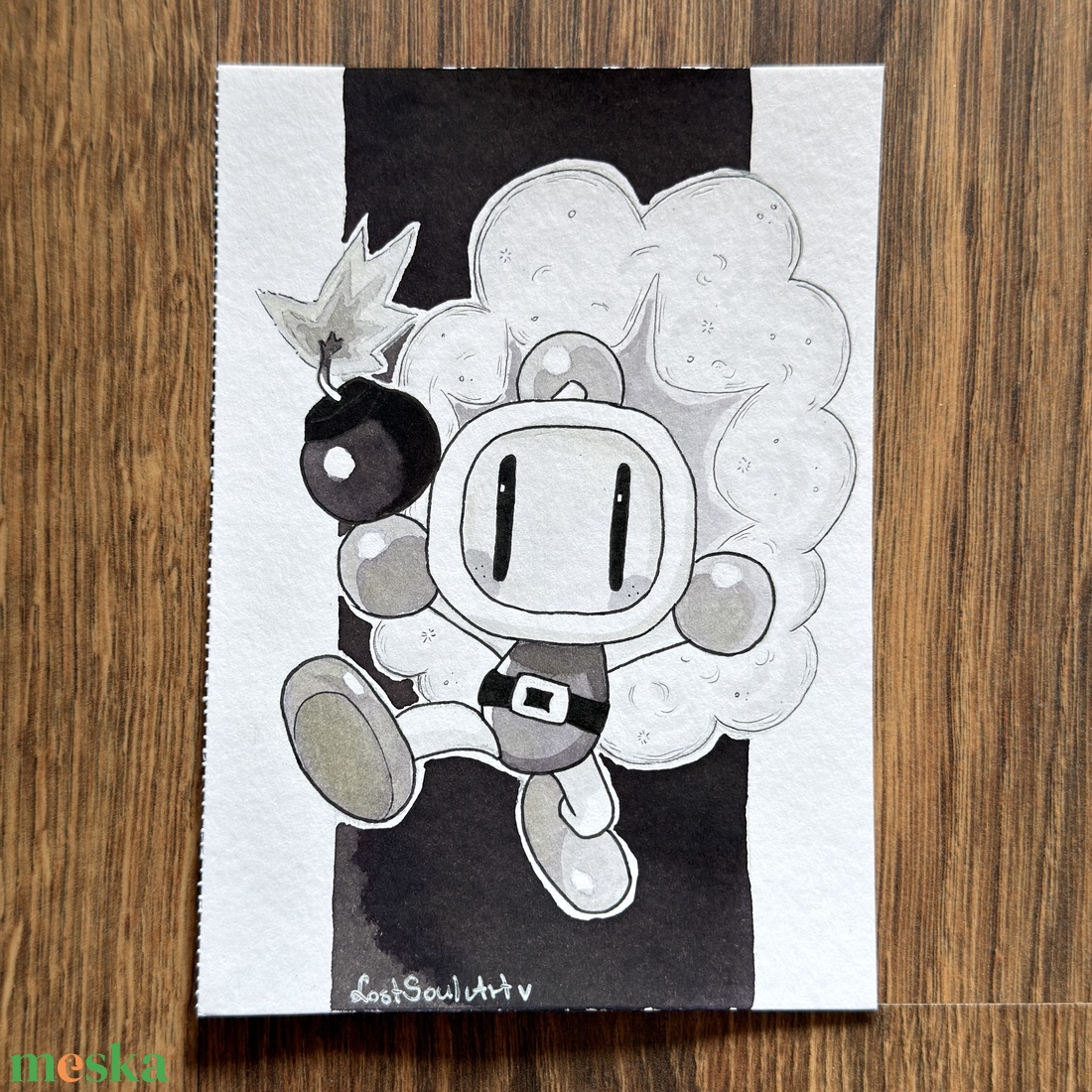 Eredeti, kézzel készült illusztráció - 2025 inktober - Bomberman - művészet - grafika & illusztráció - tus - Meska.hu