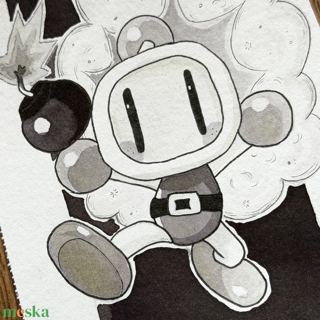 Eredeti, kézzel készült illusztráció - 2025 inktober - Bomberman - művészet - grafika & illusztráció - tus - Meska.hu