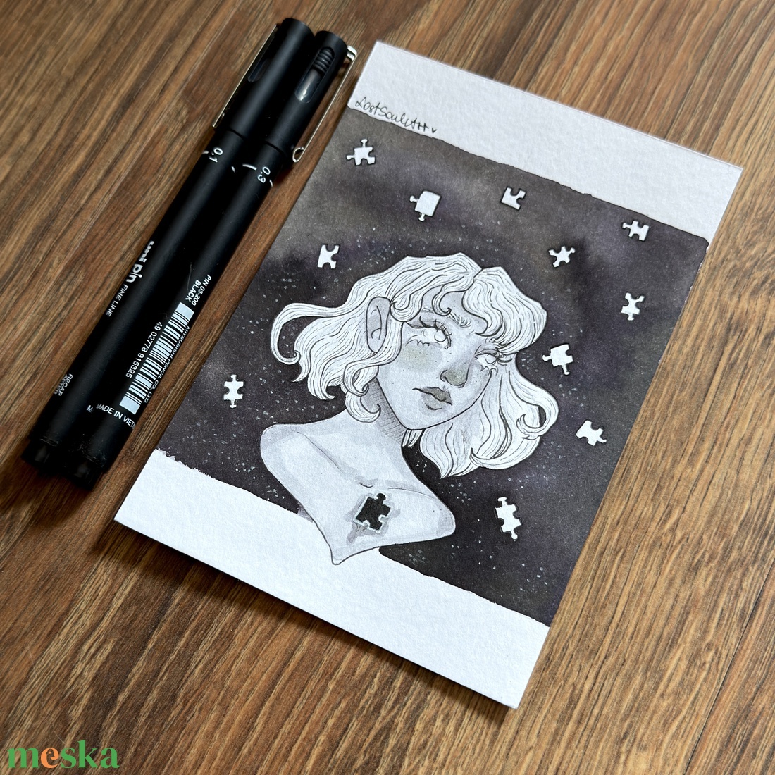 Eredeti, kézzel készült illusztráció - 2025 inktober - A hiányzó darab ( the missing piece) - művészet - grafika & illusztráció - tus - Meska.hu