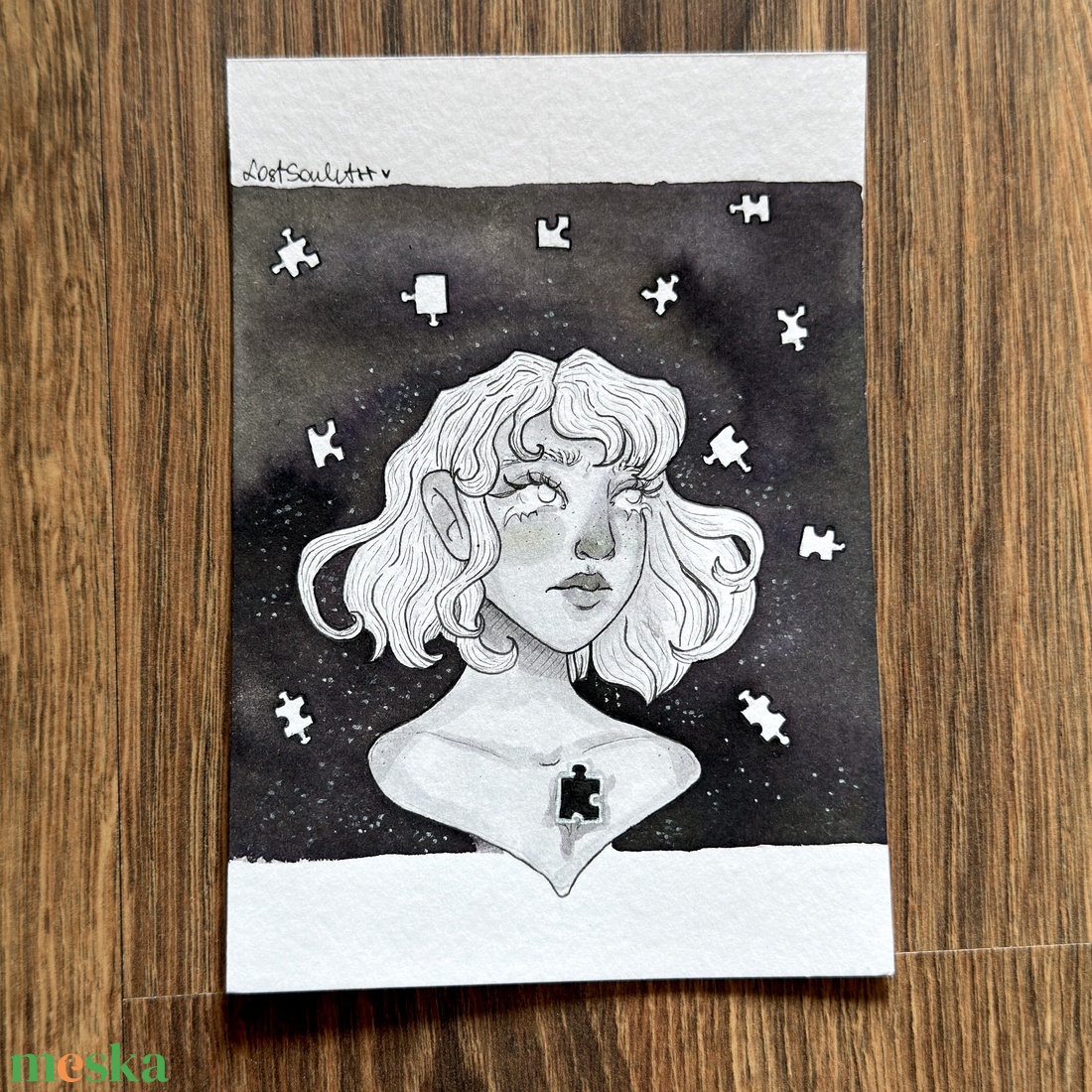 Eredeti, kézzel készült illusztráció - 2025 inktober - A hiányzó darab ( the missing piece) - művészet - grafika & illusztráció - tus - Meska.hu