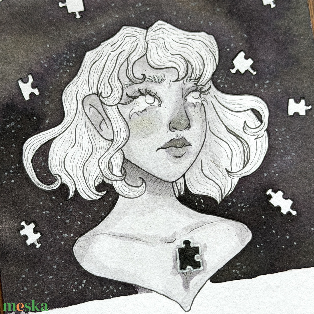 Eredeti, kézzel készült illusztráció - 2025 inktober - A hiányzó darab ( the missing piece) - művészet - grafika & illusztráció - tus - Meska.hu