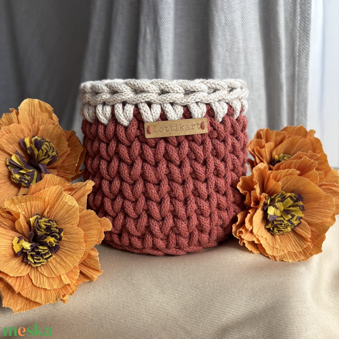 Lottikart kramanctartó, horgolt tégla zsinórfonalból - otthon & életmód - tárolás & rendszerezés - tárolókosár - Meska.hu