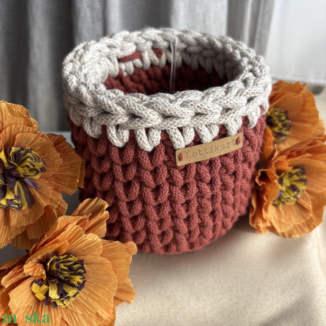 Lottikart kramanctartó, horgolt tégla zsinórfonalból - otthon & életmód - tárolás & rendszerezés - tárolókosár - Meska.hu