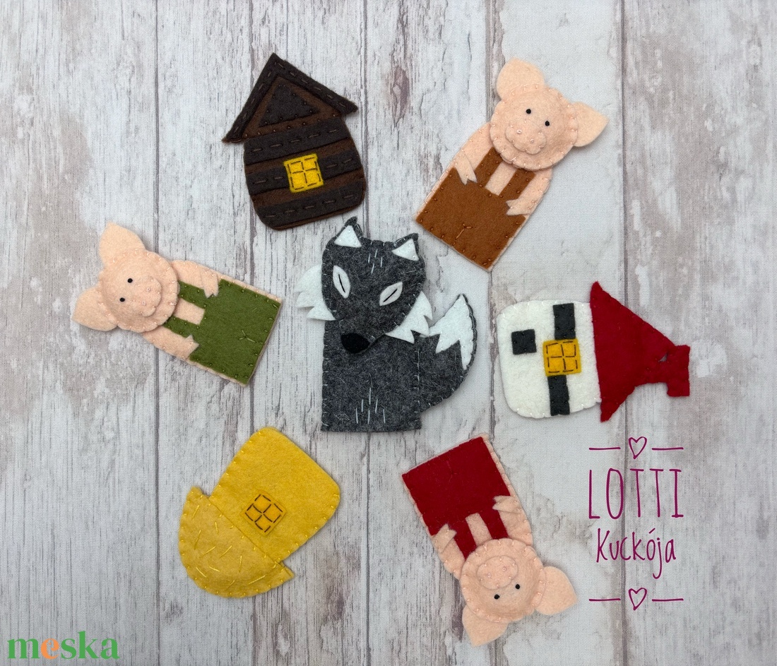 A három kismalac és a farkas ujjbáb készlet - játék & sport - bábok - ujjbáb - Meska.hu