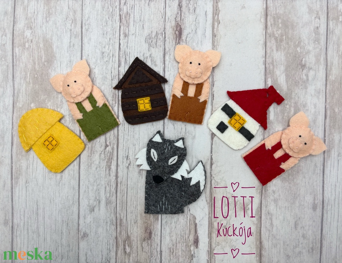 A három kismalac és a farkas ujjbáb készlet - játék & sport - bábok - ujjbáb - Meska.hu