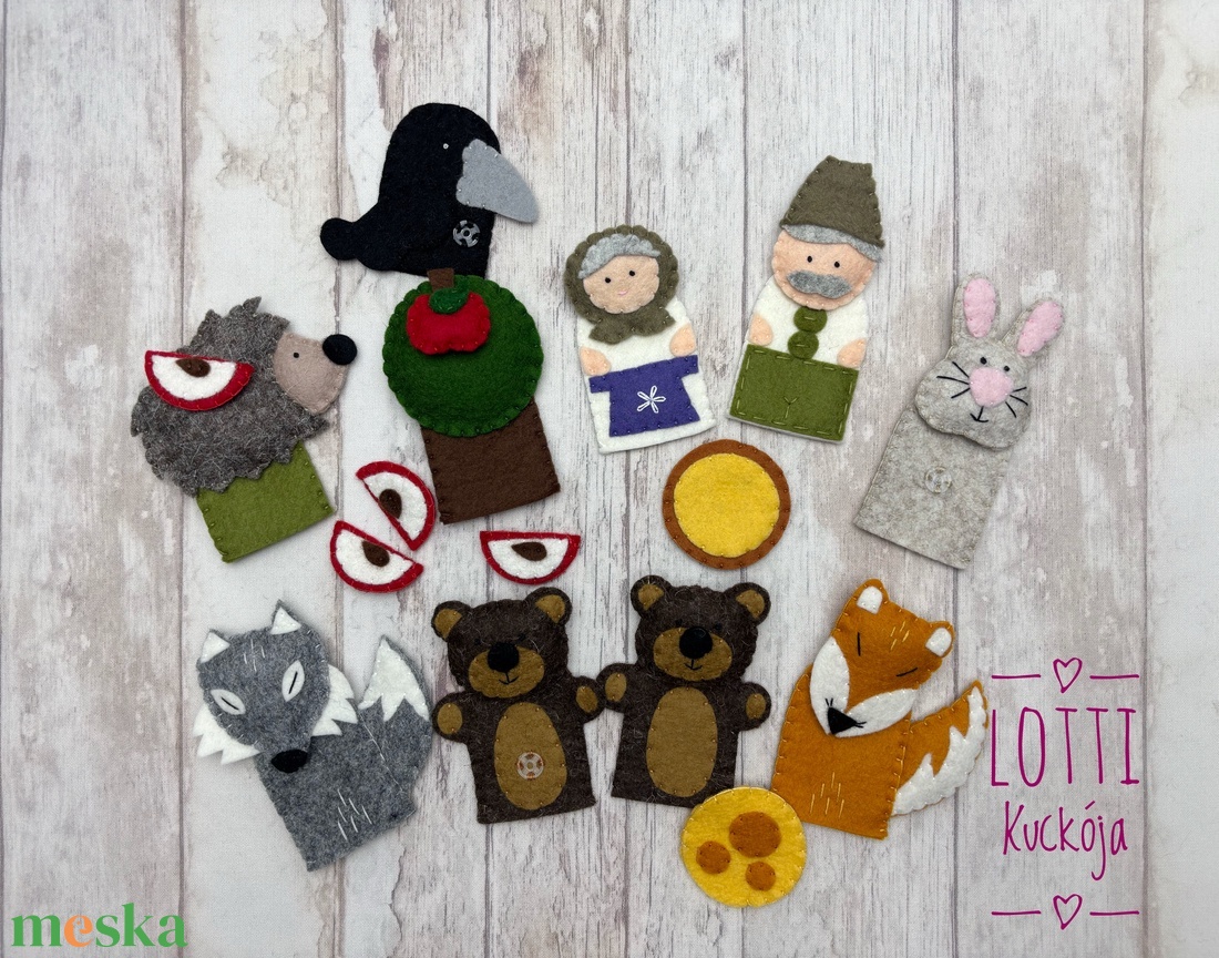 3 az 1-ben ujjbáb készlet: Vajaspánkó, Az alma, A két kicsi bocs meg a róka - játék & sport - bábok - báb készlet - Meska.hu