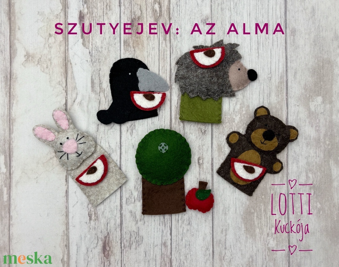 3 az 1-ben ujjbáb készlet: Vajaspánkó, Az alma, A két kicsi bocs meg a róka - játék & sport - bábok - báb készlet - Meska.hu