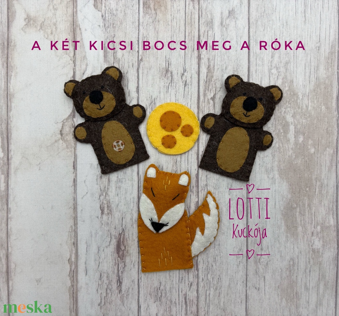 3 az 1-ben ujjbáb készlet: A három nyúl, Az alma, A két kicsi bocs meg a róka - játék & sport - bábok - báb készlet - Meska.hu