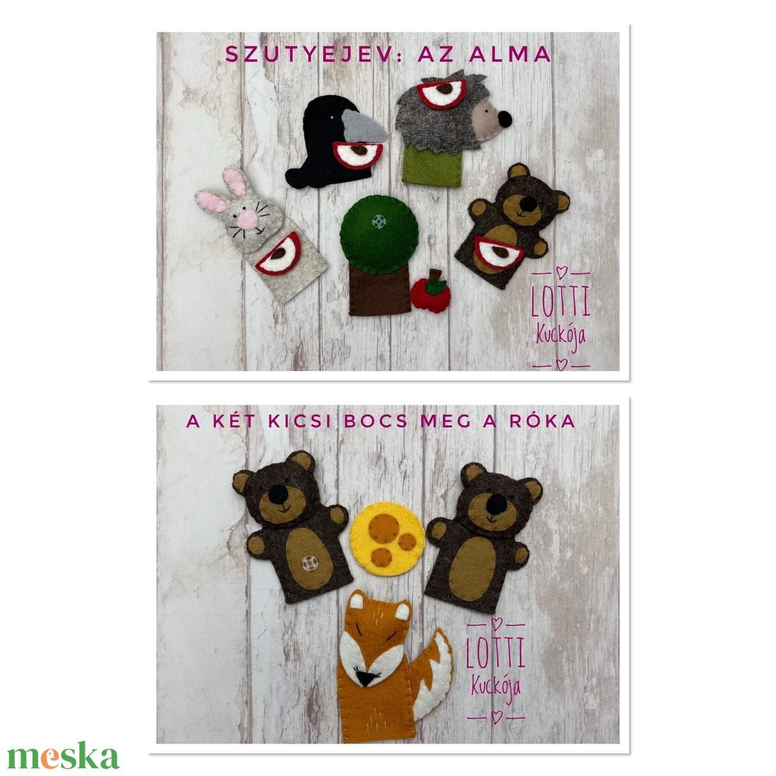 4 az 1-ben ujjbáb készlet: Vajaspánkó, A három nyúl, Az alma, A két kicsi bocs meg a róka - játék & sport - bábok - báb készlet - Meska.hu