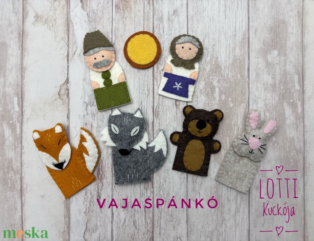 4 az 1-ben ujjbáb készlet: Vajaspánkó, A három nyúl, Az alma, A két kicsi bocs meg a róka - játék & sport - bábok - báb készlet - Meska.hu