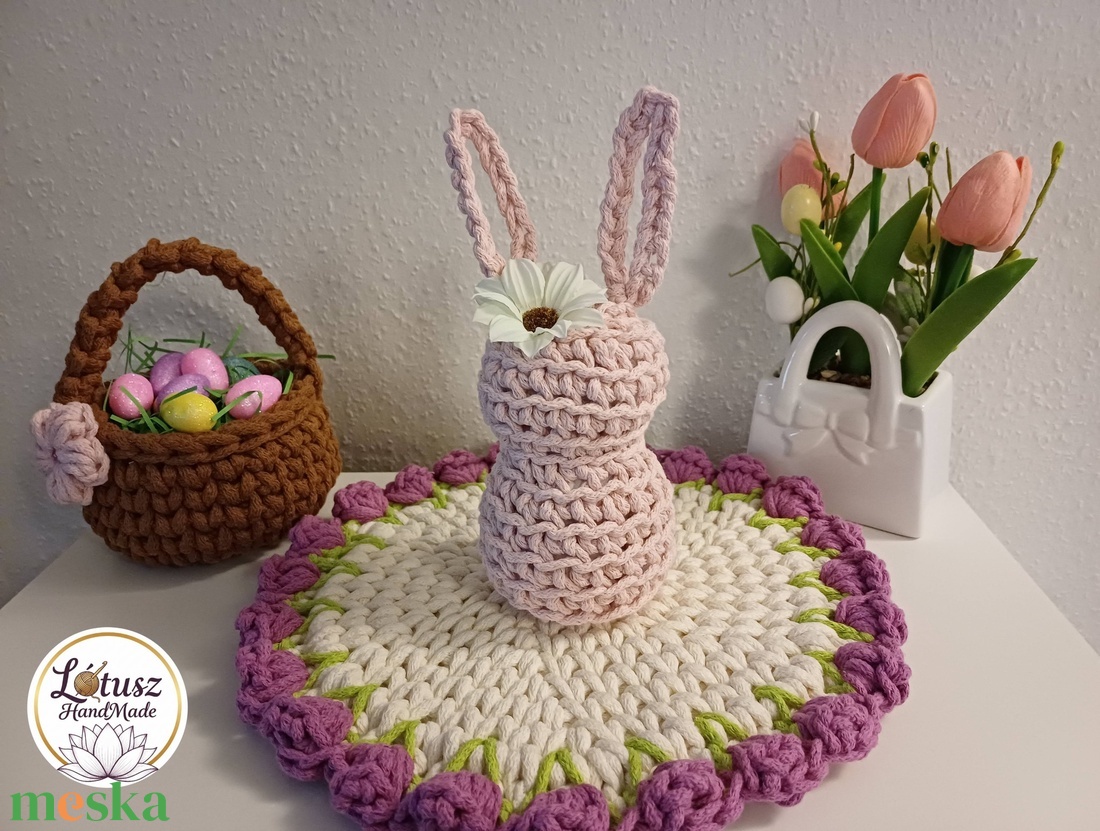 Horgolt Nyuszi - ünnepi díszek, dekorációk - húsvéti díszek és dekorációk - húsvéti asztaldíszek - Meska.hu