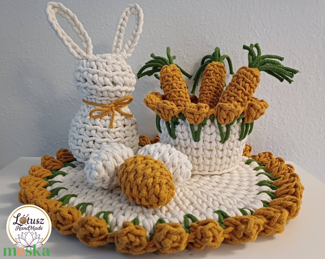 Horgolt húsvéti asztaldísz szett - ünnepi díszek, dekorációk - húsvéti díszek és dekorációk - húsvéti asztaldíszek - Meska.hu