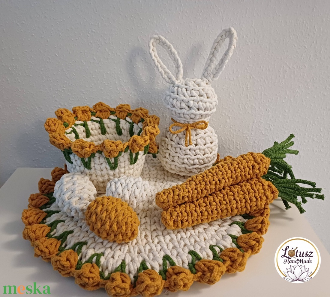 Horgolt húsvéti asztaldísz szett - ünnepi díszek, dekorációk - húsvéti díszek és dekorációk - húsvéti asztaldíszek - Meska.hu