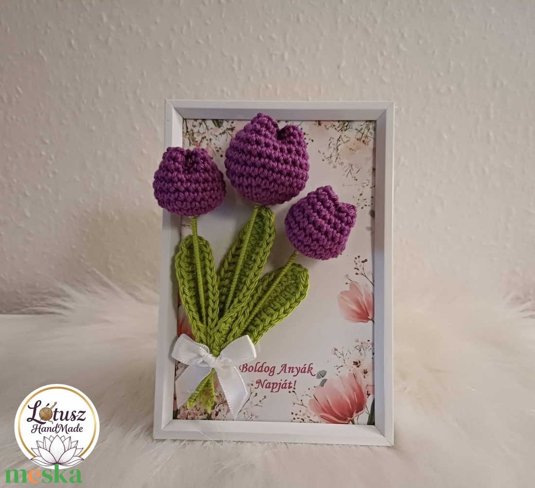 Horgolt tulipán képkeretben - otthon & életmód - virágdekoráció - virágdíszek - asztali virágdísz - Meska.hu