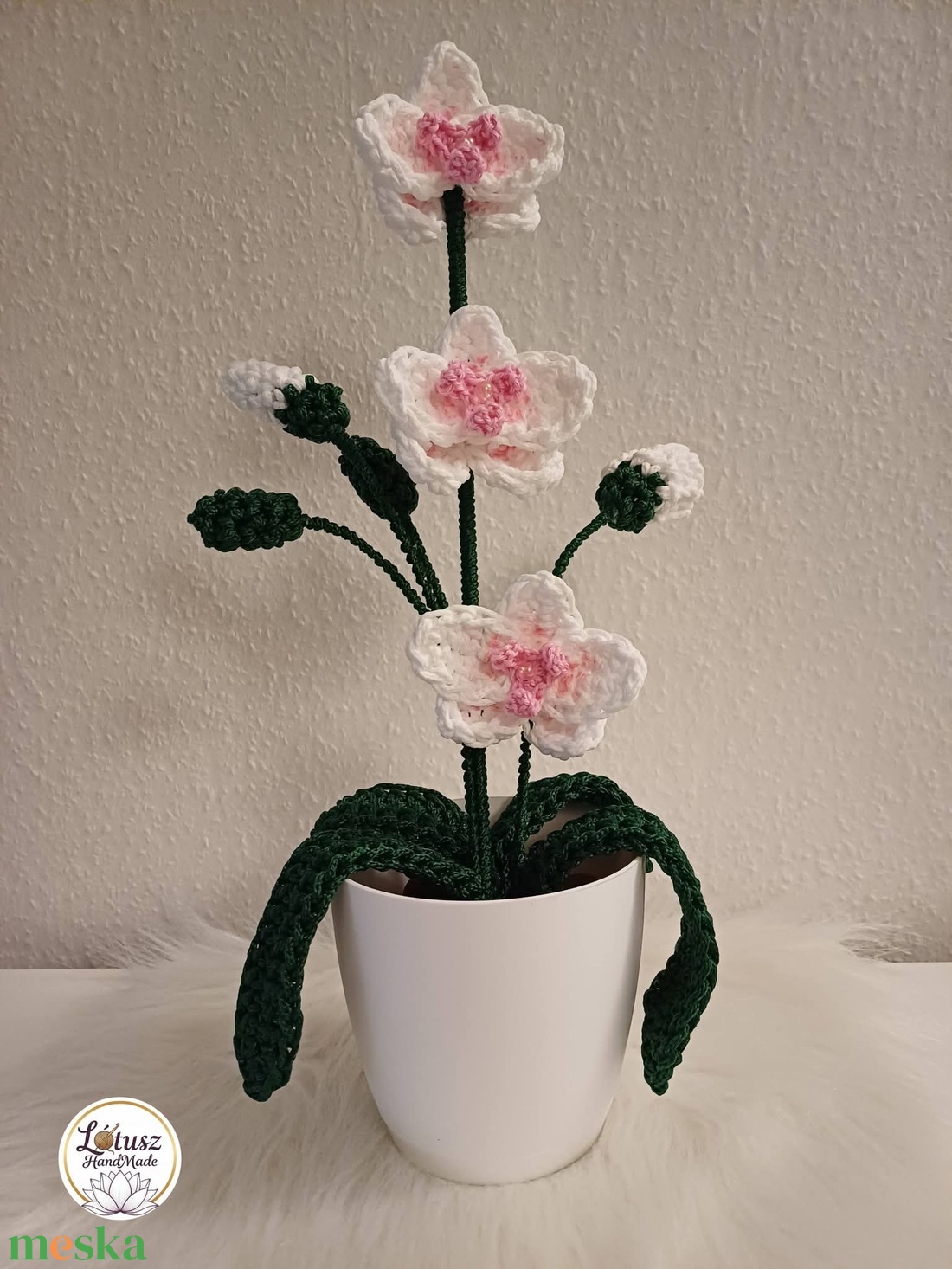 Horgolt orchidea  - otthon & életmód - virágdekoráció - virágdíszek - virágdísz kaspóban - Meska.hu