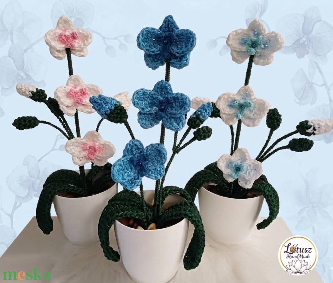 Horgolt orchidea  - otthon & életmód - virágdekoráció - virágdíszek - virágdísz kaspóban - Meska.hu