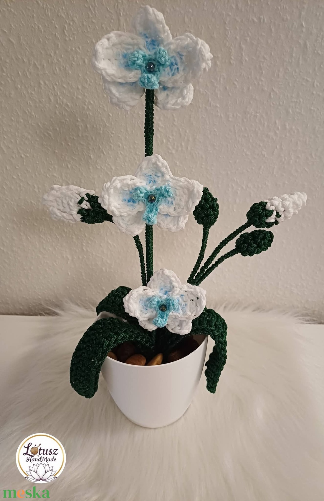 Horgolt orchidea  - otthon & életmód - virágdekoráció - virágdíszek - virágdísz kaspóban - Meska.hu