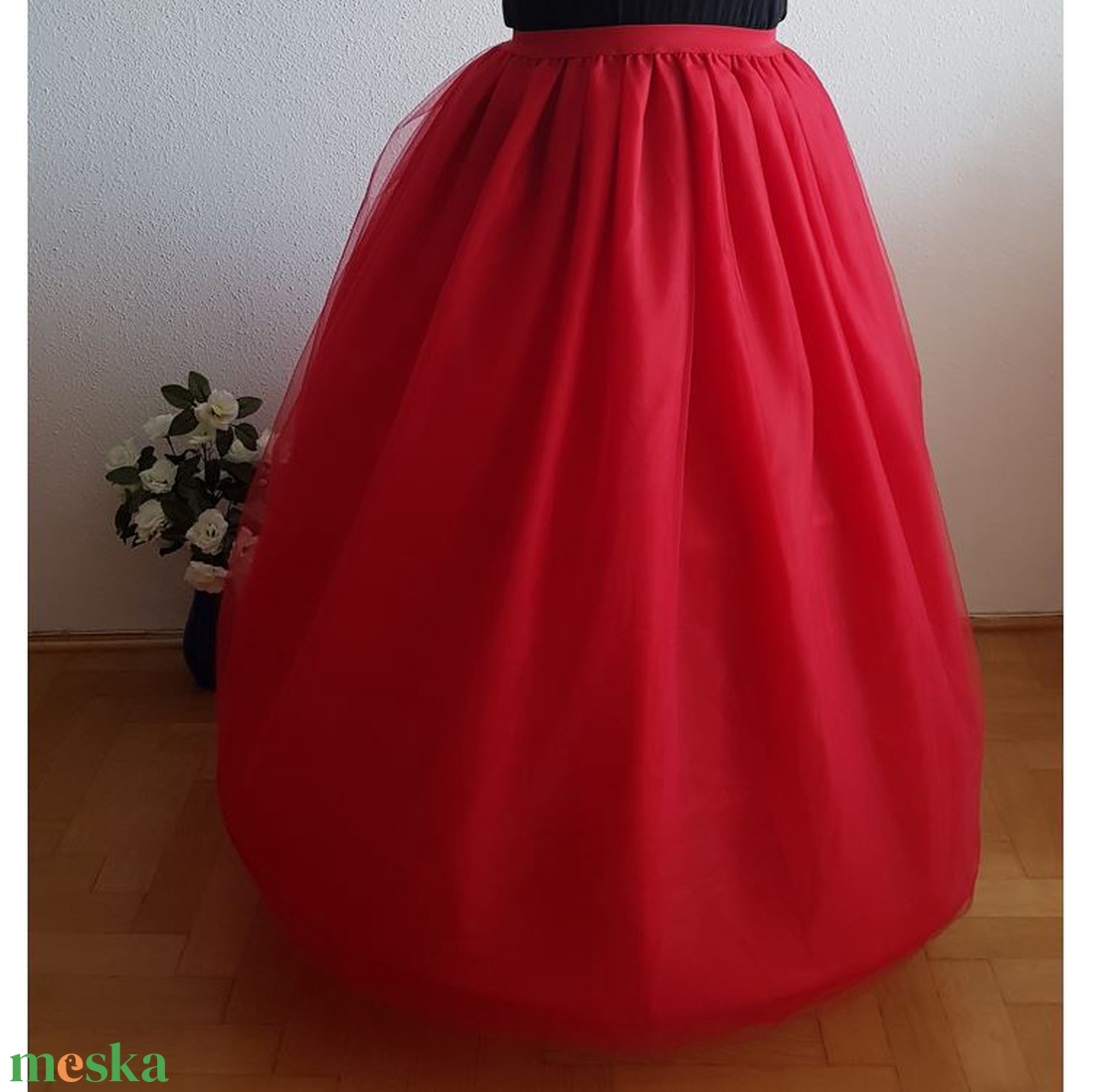 Piros tüll szoknya, menyecske hosszú, maxi szoknya - esküvő - ruha - menyasszonyi ruha - Meska.hu