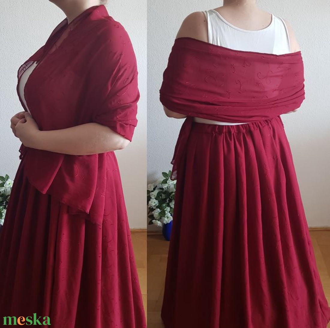 Borvörös színű hímzett muszlin sál, kendő, vállkendő, stóla - esküvő - kiegészítők - bolero és válltakaró - Meska.hu Borvörös színű hímzett muszlin sál, kendő, vállkendő, stóla - esküvő - kiegészítők - bolero és válltakaró - Meska.hu