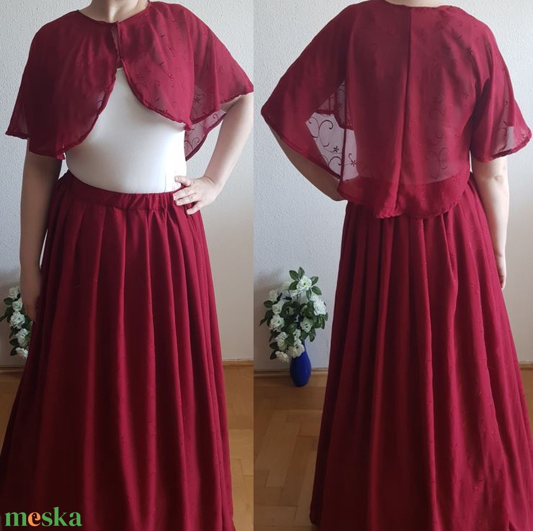 Borvörös színű, hímzett muszlin pelerin, rövid palást - esküvő - kiegészítők - bolero és válltakaró - Meska.hu Borvörös színű, hímzett muszlin pelerin, rövid palást - esküvő - kiegészítők - bolero és válltakaró - Meska.hu