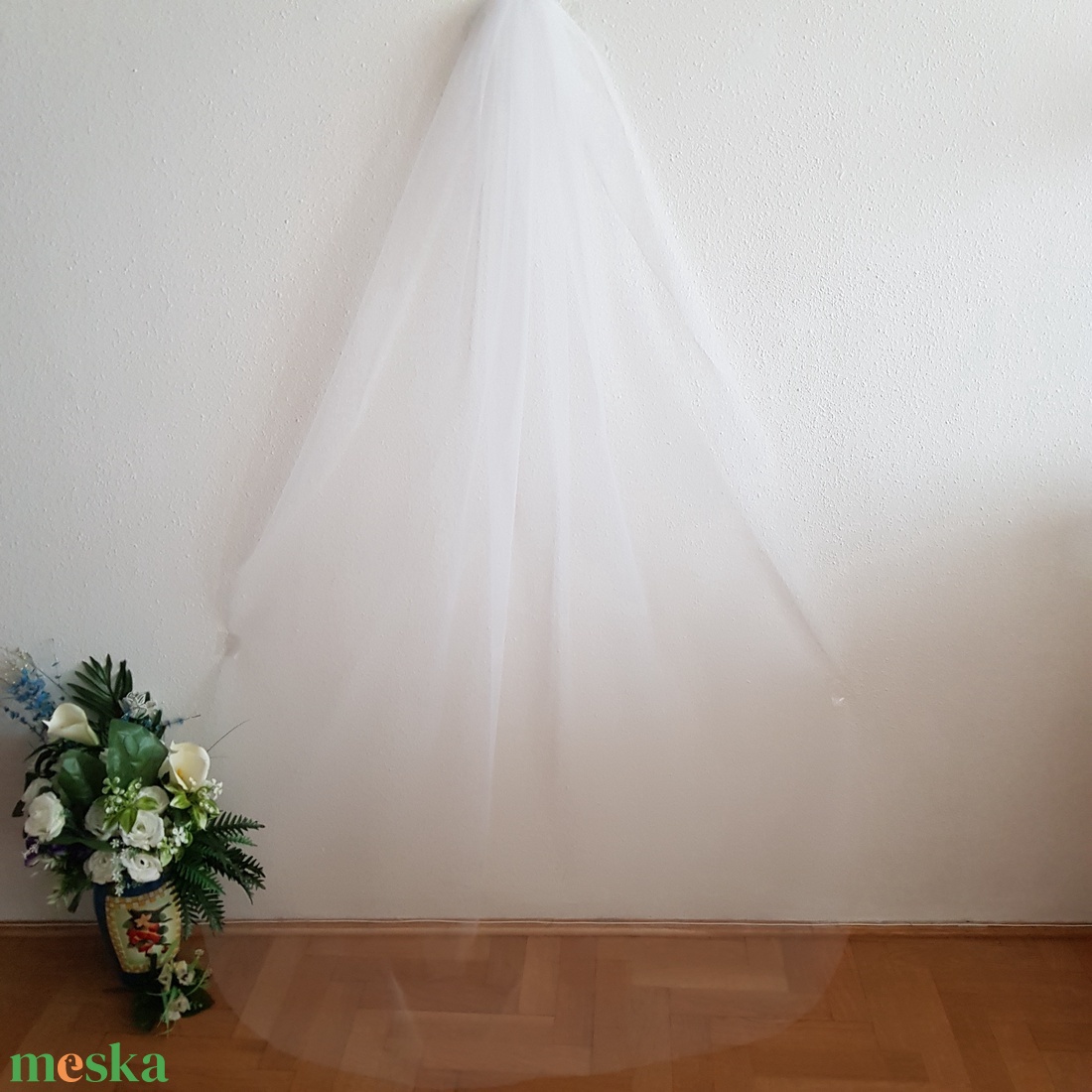 FTY49/50 - 1 rétegű szegetlen menyasszonyi fátyol 200x150cm - hófehér és ekrü akciós termékkép 1