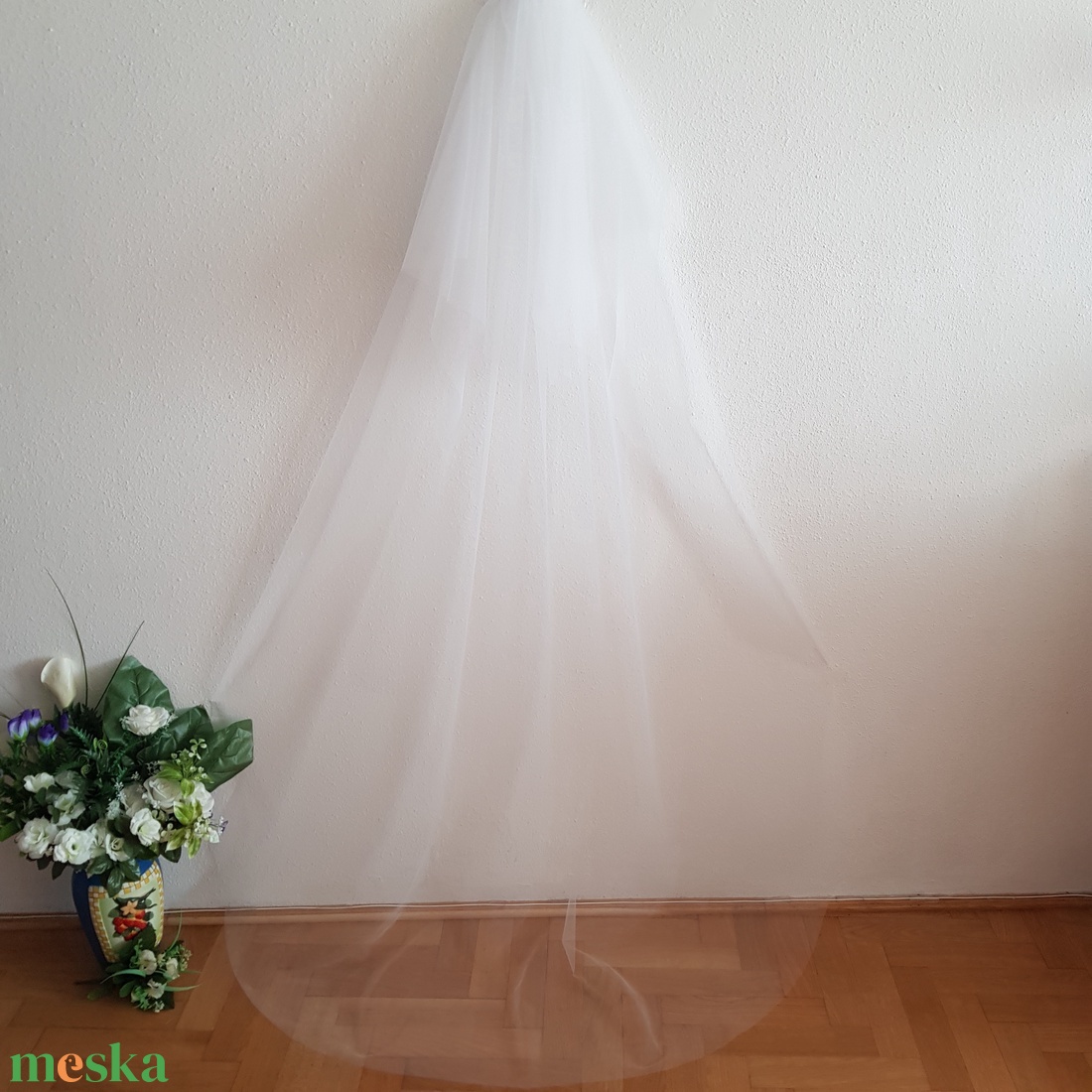 2 rétegű szegetlen menyasszonyi fátyol 60/200x150cm - hófehér és ekrü akciós termékkép 1