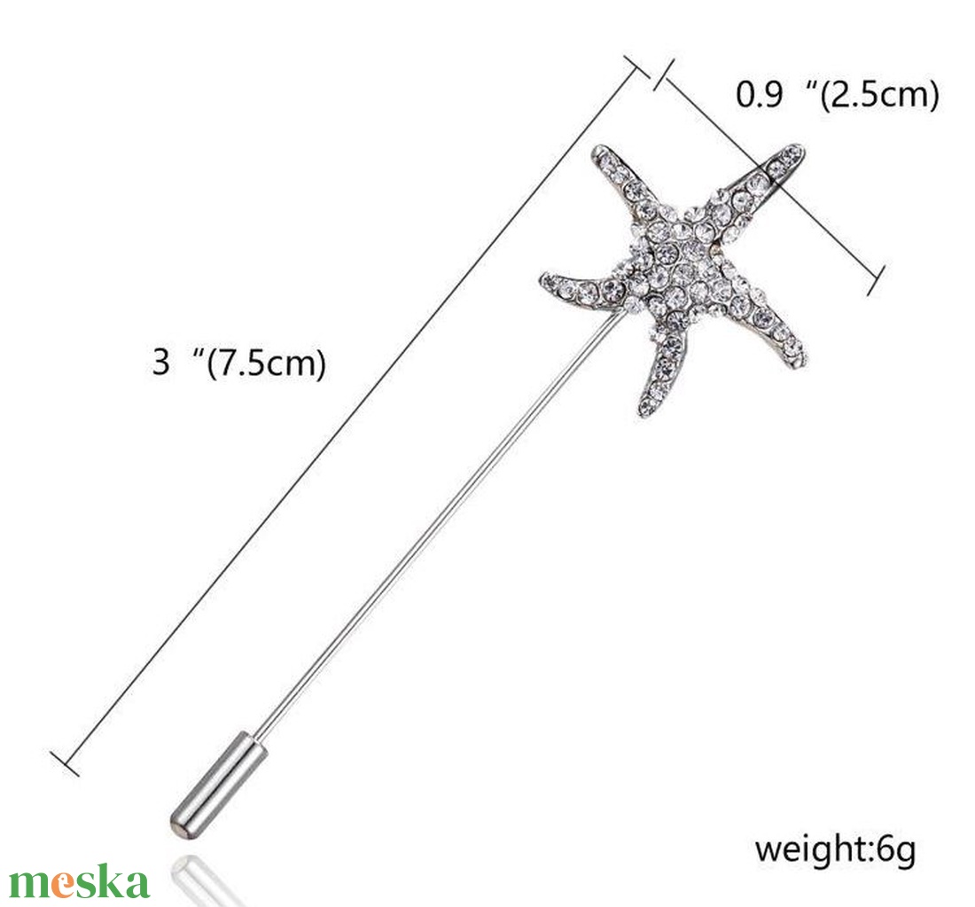 Hajtókatű, kitűző HAT07 - Strasszköves tengeri csillag 25x75mm akciós termékkép 1
