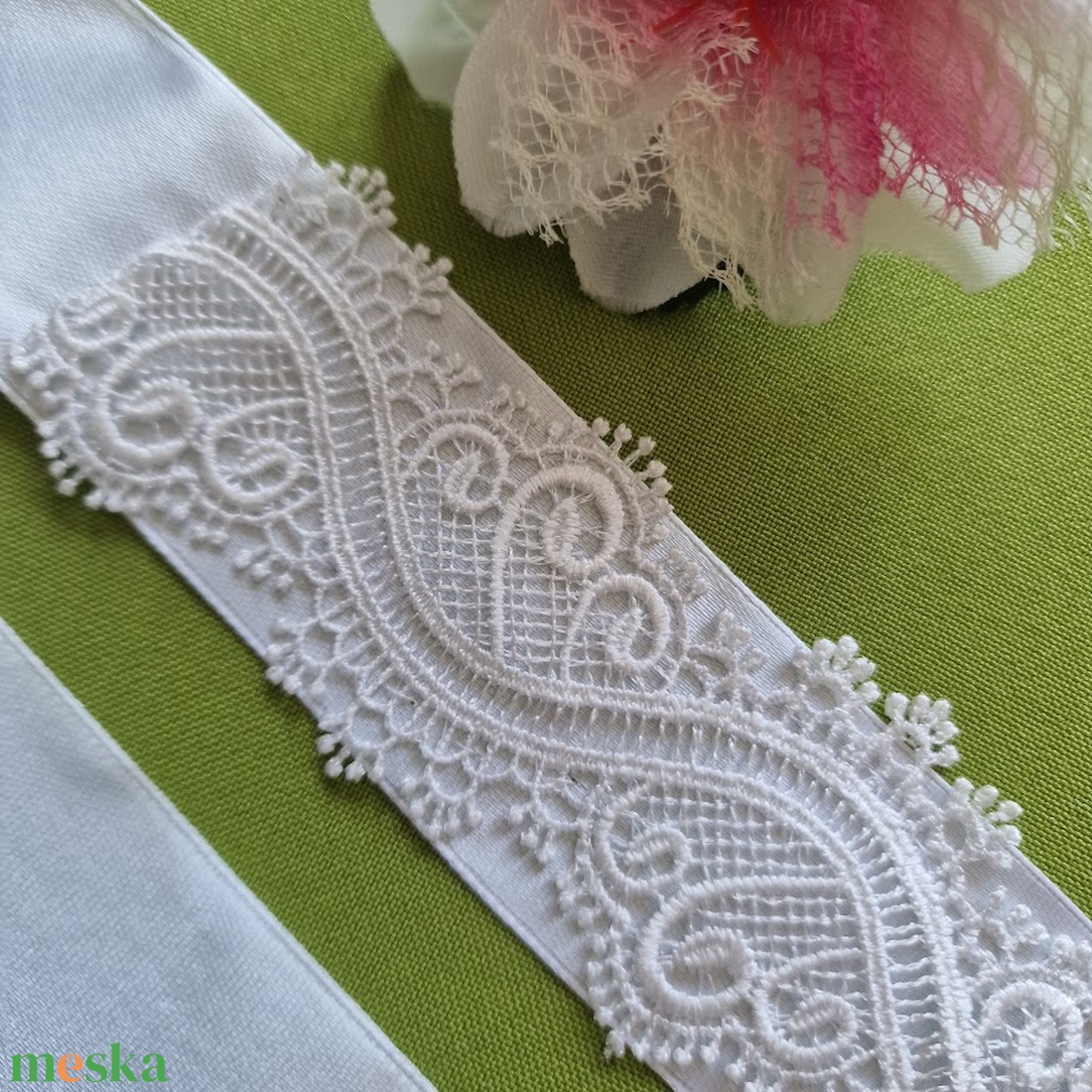 ESKÜVŐ MÖV47 � Handmade - Hófehér hullám vonalas csipkés menyasszonyi öv 35x4,5cm-es - esküvő - kiegészítők - öv & pánt - Meska.hu