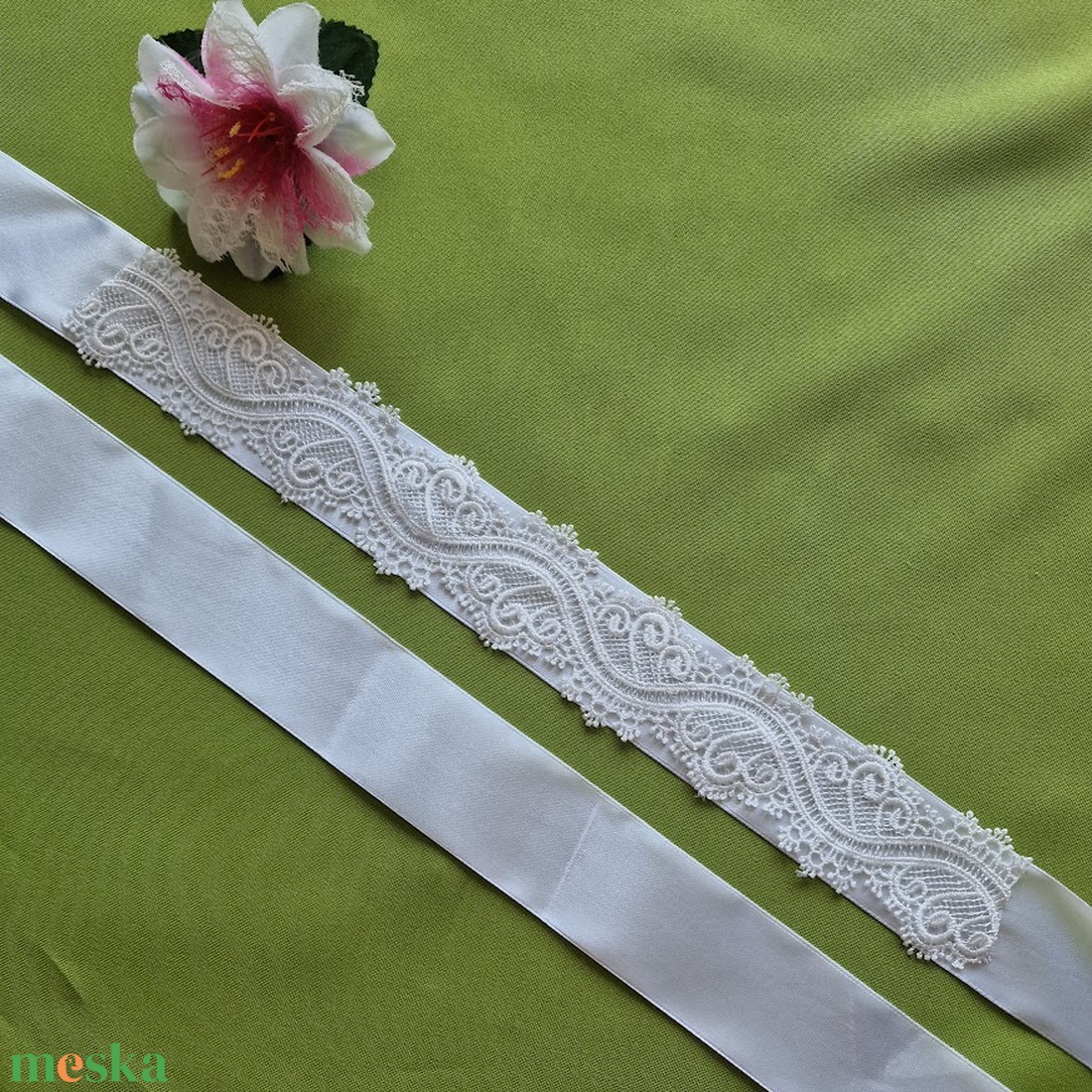 ESKÜVŐ MÖV47 � Handmade - Hófehér hullám vonalas csipkés menyasszonyi öv 35x4,5cm-es - esküvő - kiegészítők - öv & pánt - Meska.hu