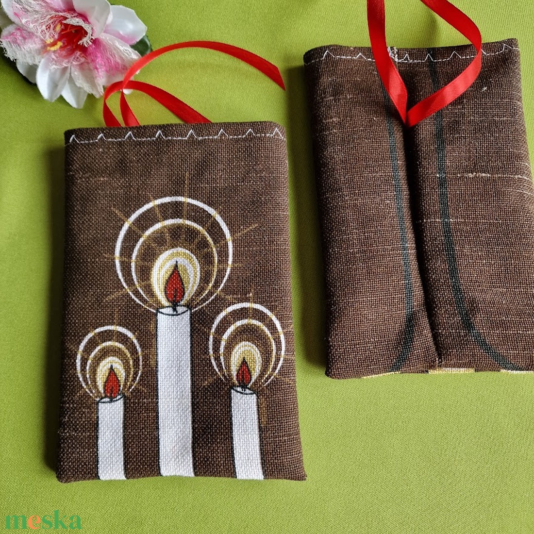 DCS109 - Gyertya mintás juta ajándéktasak, mikulás zsák - karácsony - mikulás - mikulás zsák - Meska.hu