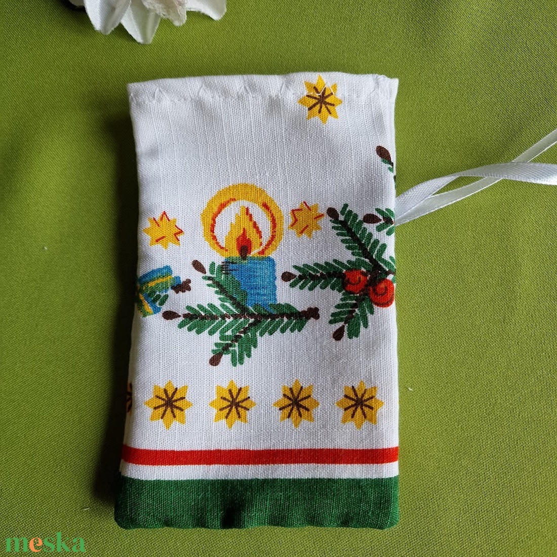 DCS113 - Gyertya mintás textil ajándéktasak, mikulás zsák - karácsony - mikulás - mikulás zsák - Meska.hu