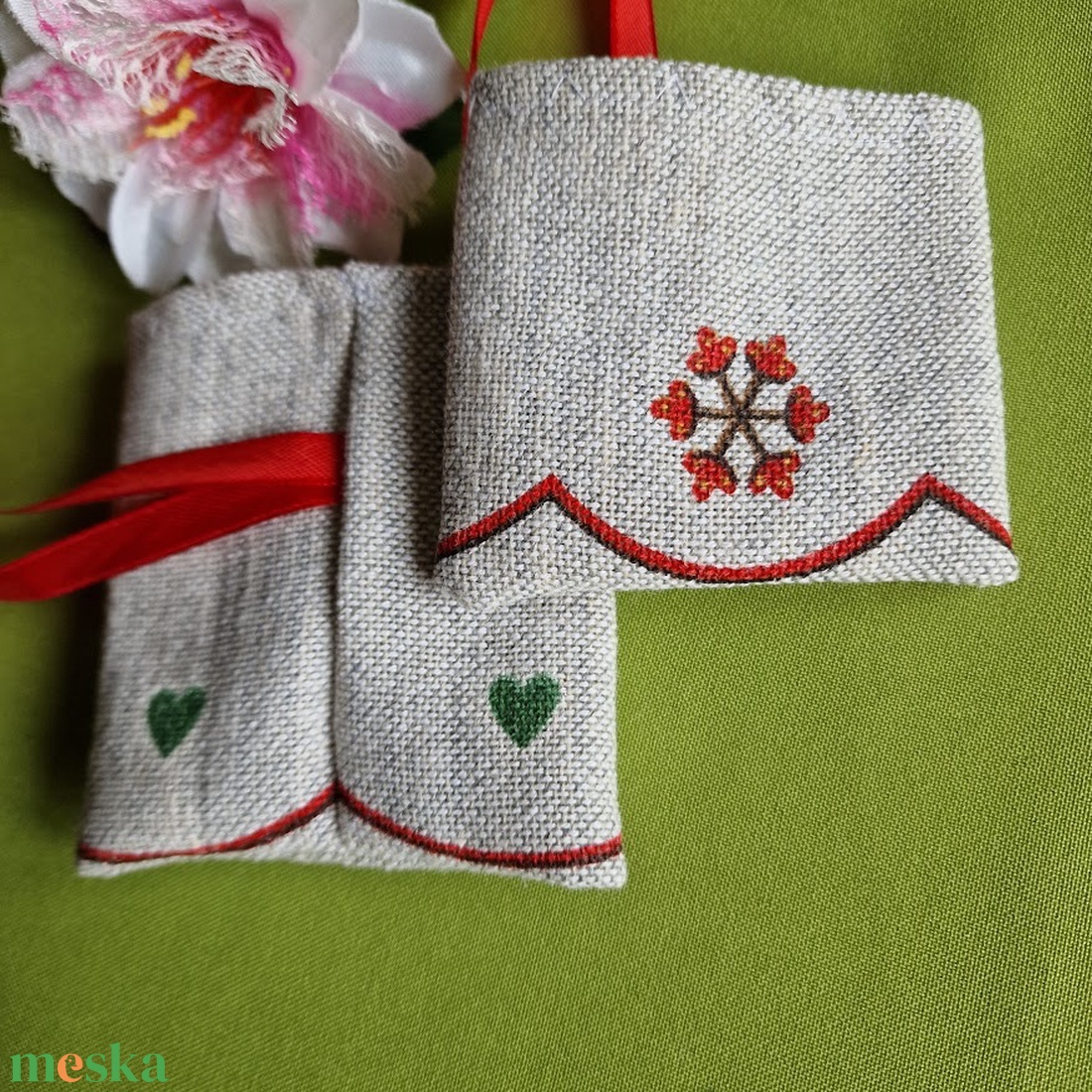 DCS117 - Csillag és szív mintás juta ajándéktasak, gyűrűtartő - karácsony - mikulás - mikulás zsák - Meska.hu