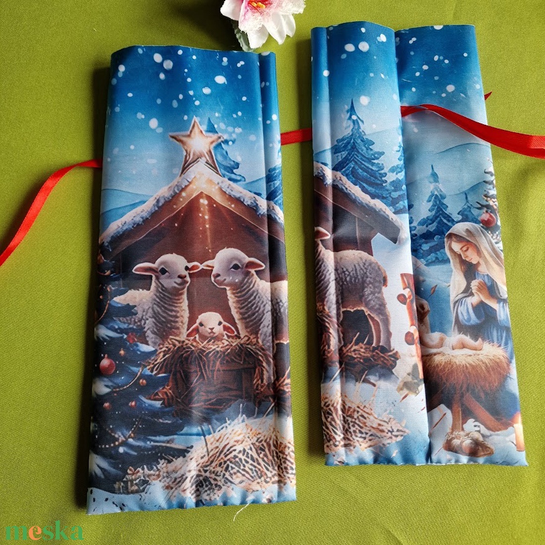 DCS124B - Bethlemi csillag a bárányokkal mintás textil ajándéktasak, mikulás zsák, bortartó, pezsgő csomagoló - karácsony - mikulás - mikulás zsák - Meska.hu