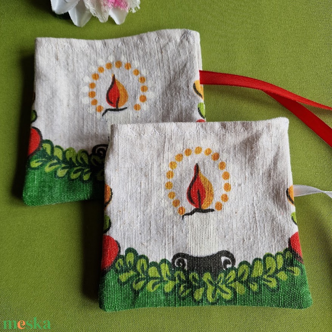 DCS96 - Gyertya mintás vászon ajándéktasak, ékszertartó - karácsony - mikulás - mikulás zsák - Meska.hu