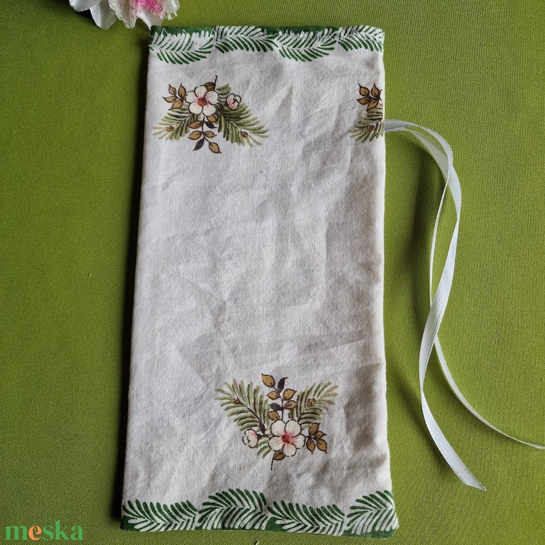 DCS99 - Csipke virág mintás vászon ajándéktasak, mikulás zsák, bortartó - karácsony - mikulás - mikulás zsák - Meska.hu