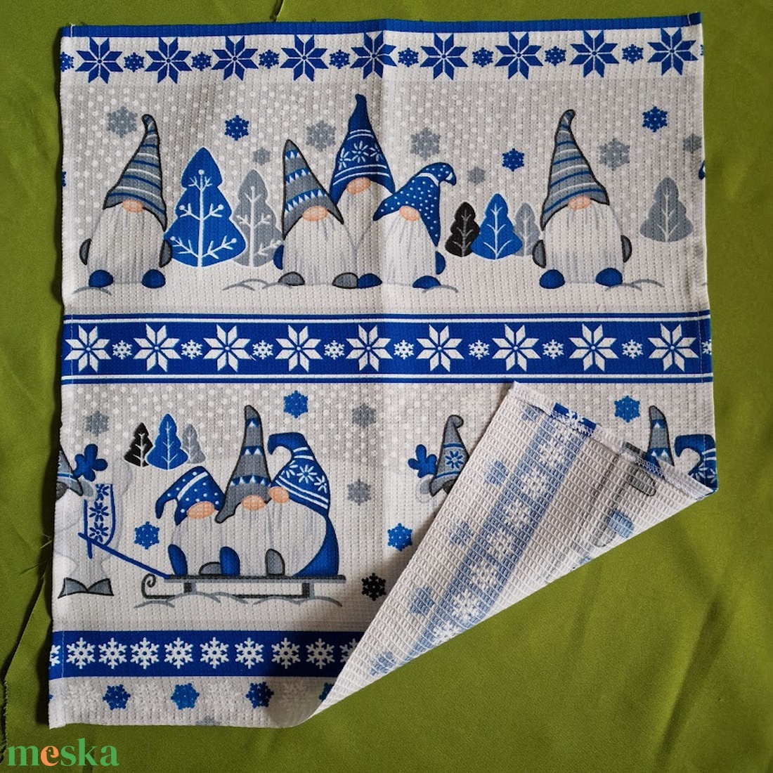 OTT34 - Nagyméretű Karácsonyi manó mintás pamut konyharuha, törlőkendő - 48x52cm - otthon & életmód - konyhafelszerelés, tálalás - konyhai textil - konyharuha & törlőkendő - Meska.hu