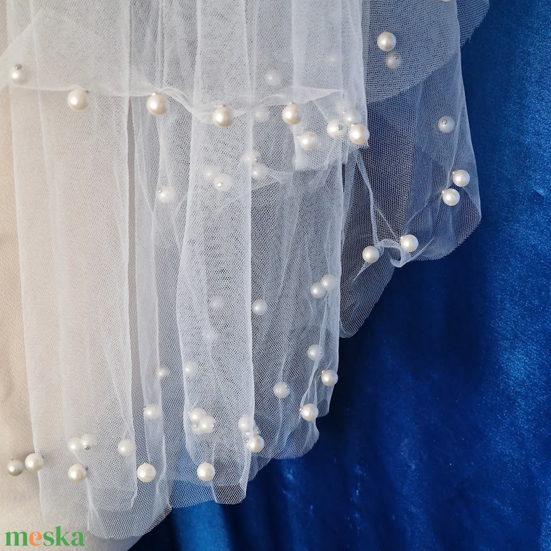 FTY145 - 2 rétegű, szegetlen, törtfehér gyöngyös menyasszonyi fátyol 56/75x150cm - esküvő - kiegészítők - fátyol - Meska.hu