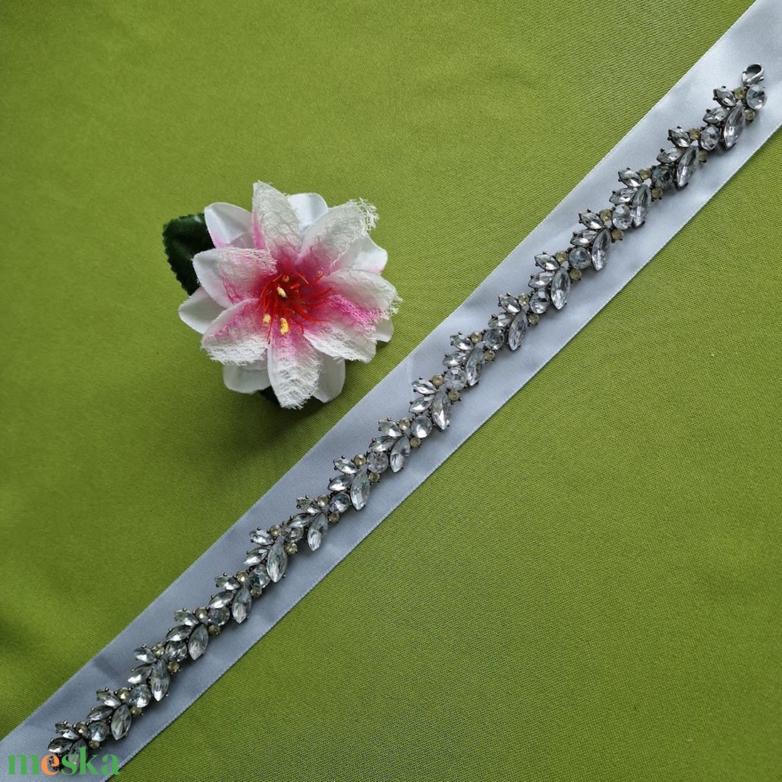 ESKÜVŐ MÖV53 - Kristályköves menyasszonyi Öv, Nyaklánc, Hajdísz 36x2,3cm - esküvő - kiegészítők - öv & pánt - Meska.hu