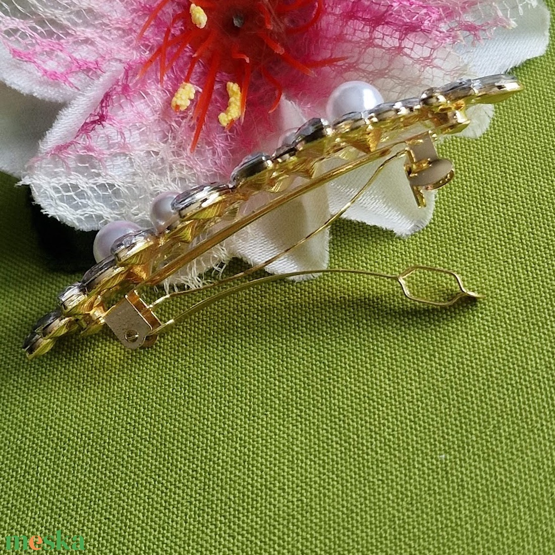 ESKÜVŐ HAD248 - Menyasszonyi kristályköves, gyöngyös franciacsat - esküvő - hajdísz - kontydísz & hajdísz - Meska.hu