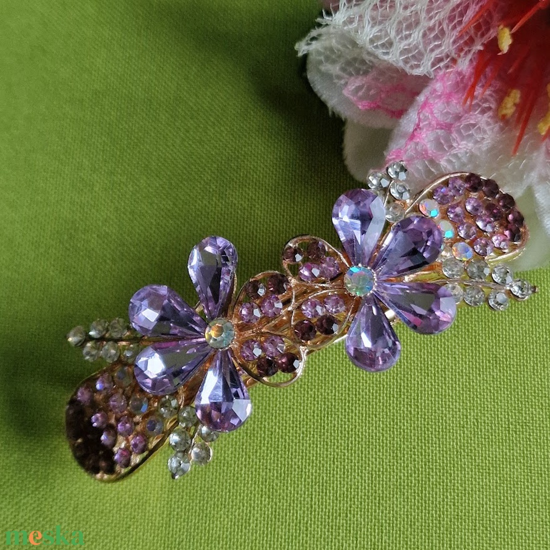 ESKÜVŐ HAD214 - Menyasszonyi strasszköves, virág mintás franciacsat - esküvő - hajdísz - kontydísz & hajdísz - Meska.hu